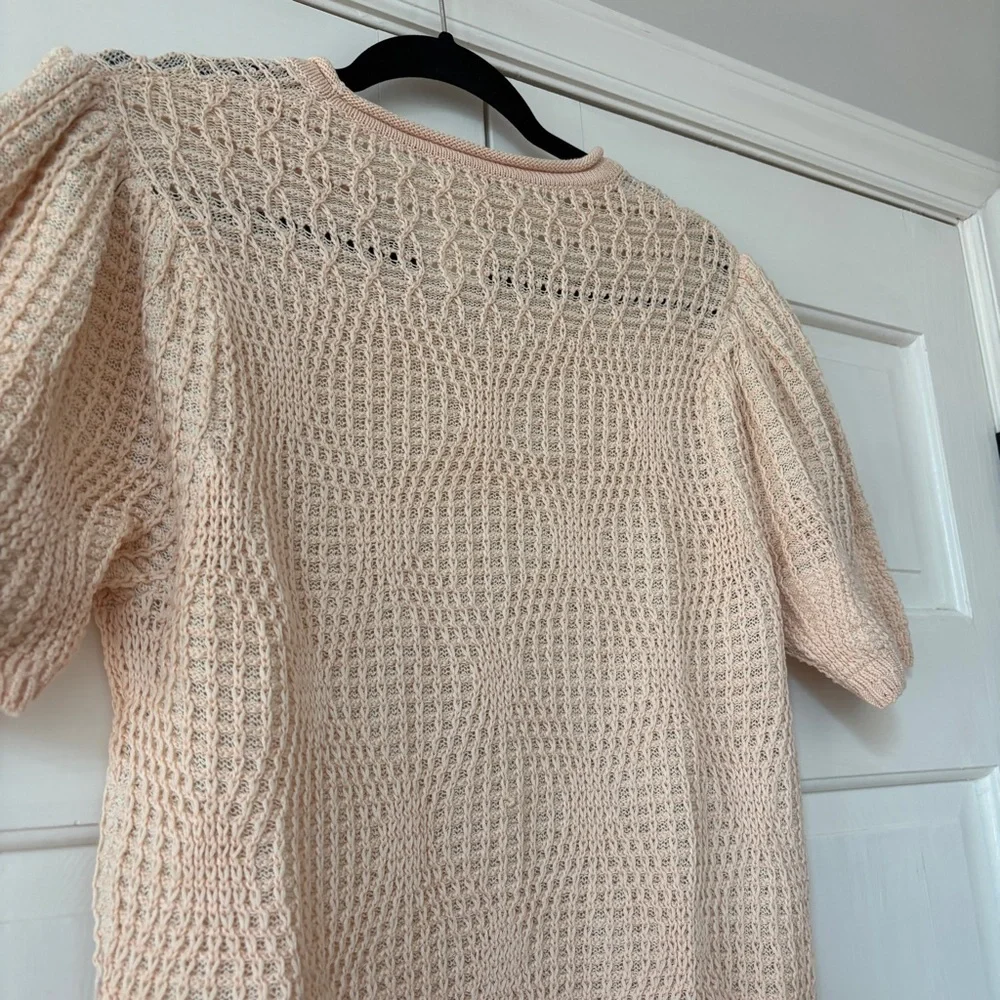 Ulla Johnson Capri Top Crème Knit Cotton Short-Sleeve Top Size Large Puff Sleeve